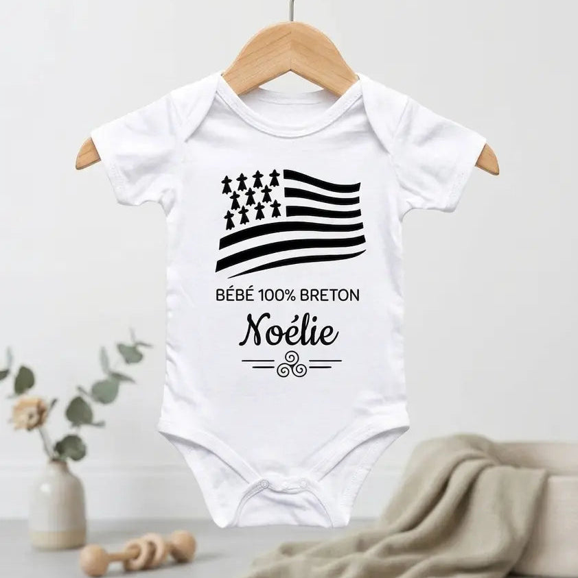Body bebe personnalise prenom bretagne blanc noir