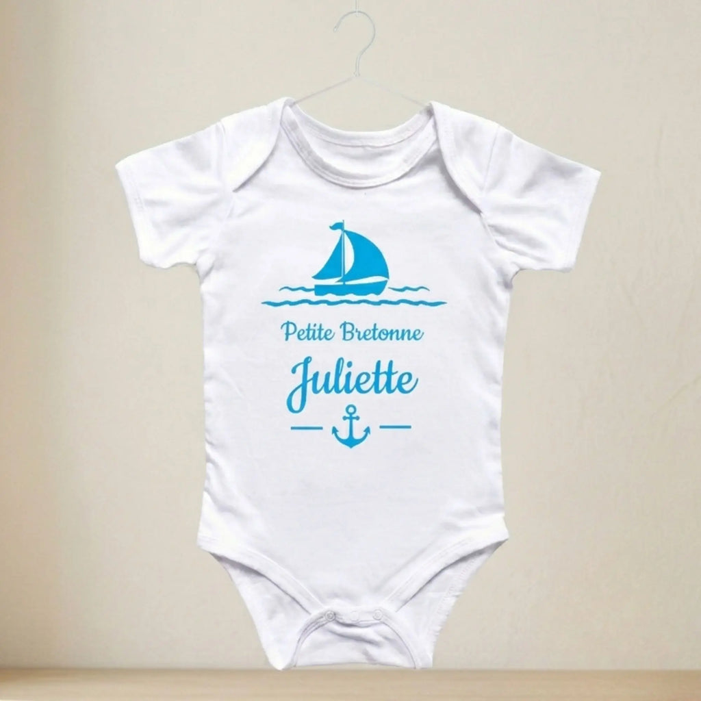 body bebe fille personnalise petite bretonne bateau bleu clair