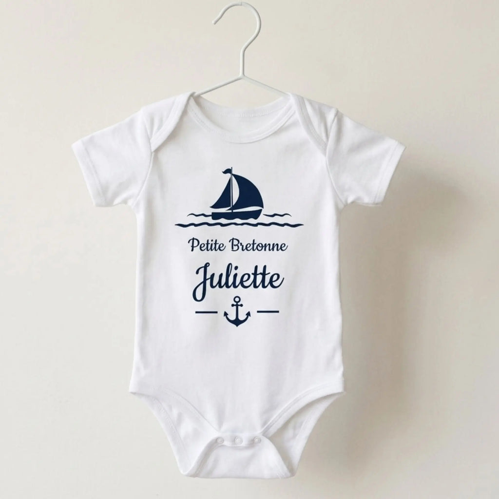 body bebe fille personnalise petite bretonne bateau bleu marine