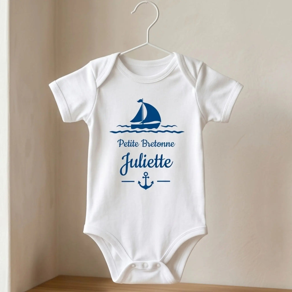 body bebe fille personnalise petite bretonne bateau bleu royal
