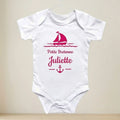 body bebe fille personnalise petite bretonne bateau rose framboise