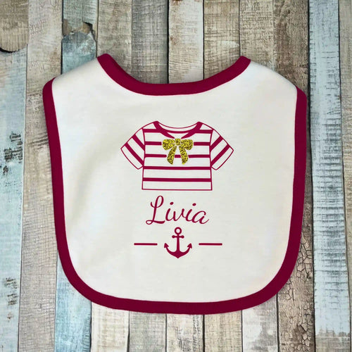 Bavoir bébé personnalisé style marinière et ancre marine