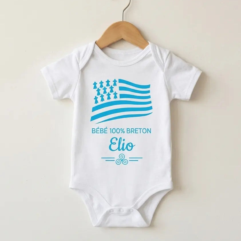 Body bebe personnalise prenom bretagne blanc bleu clair