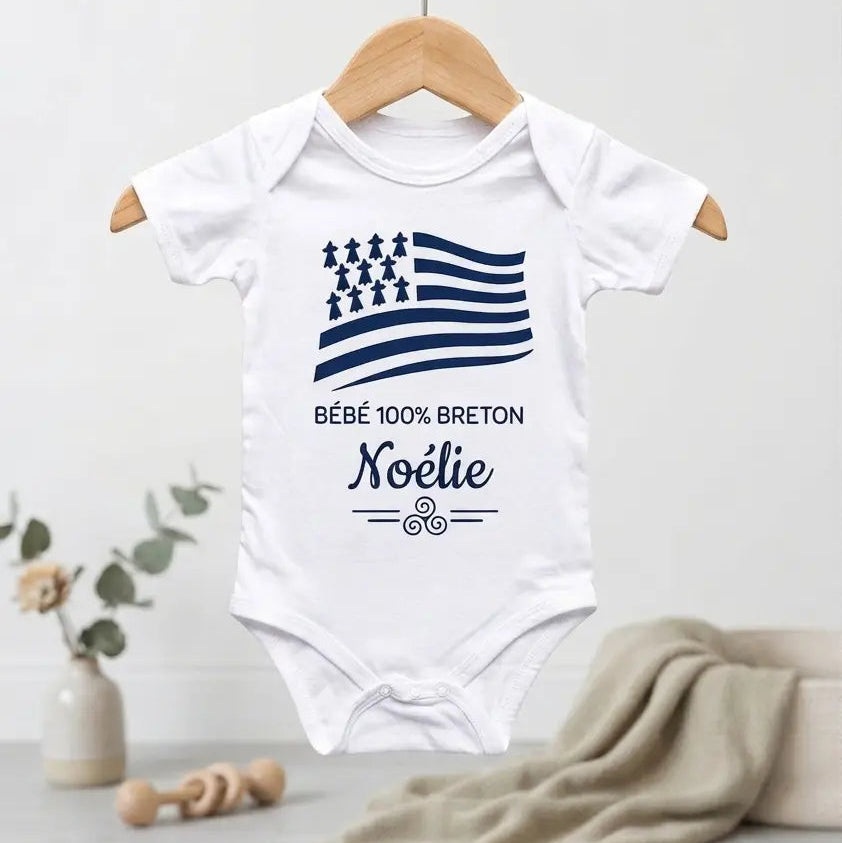 Body bebe personnalise prenom bretagne blanc bleu marine