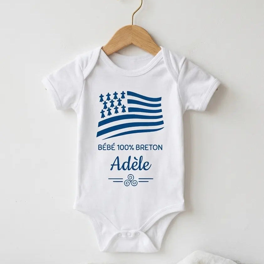Body bebe personnalise prenom bretagne blanc bleu royal