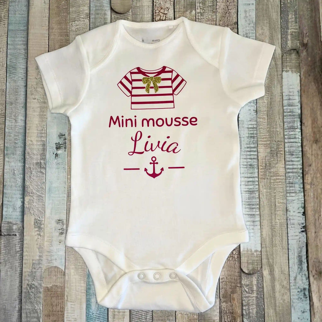 Body bébé personnalisé style marinière avec prénom et ancre marine