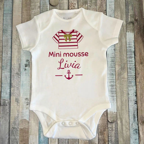 Body bébé personnalisé style marinière avec prénom et ancre marine