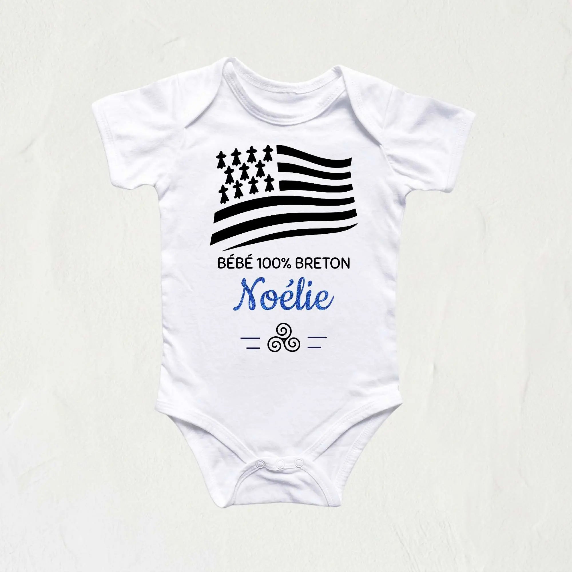 body bébé 100% breton drapeau gwen a du paillettes bleu foncé