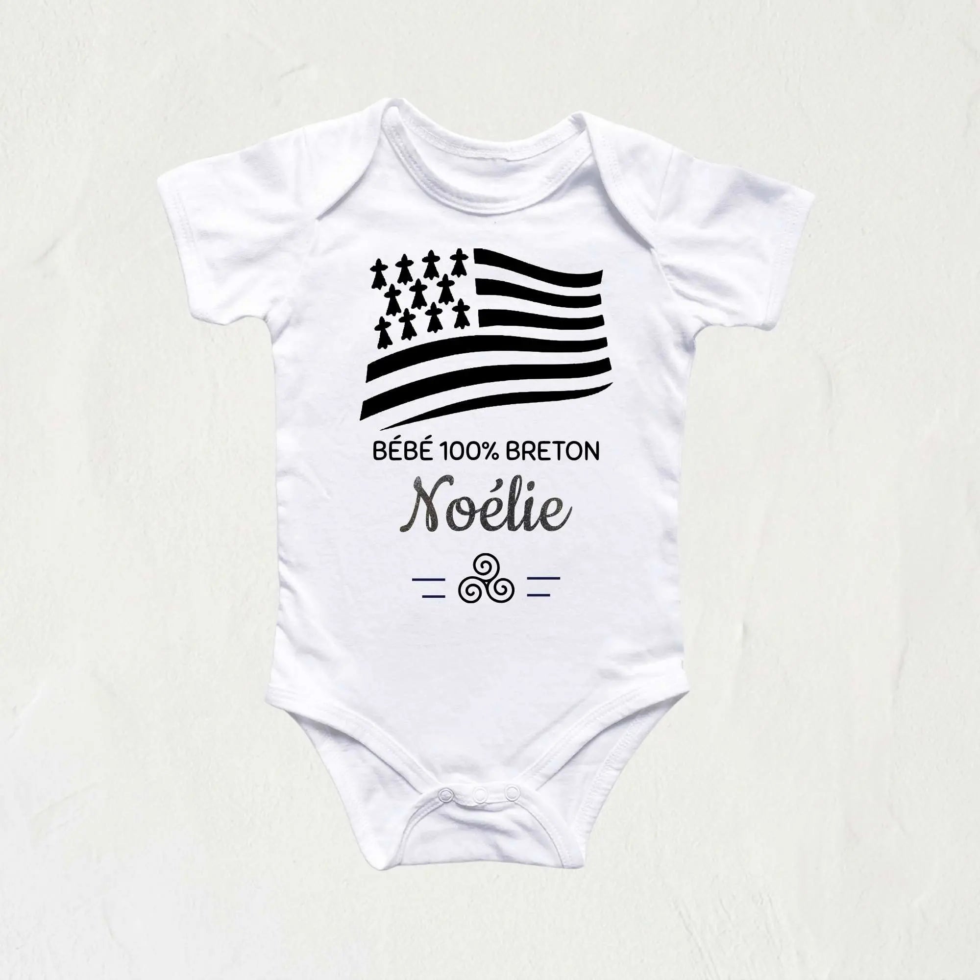 body bébé 100% breton drapeau gwen a du paillettes noir