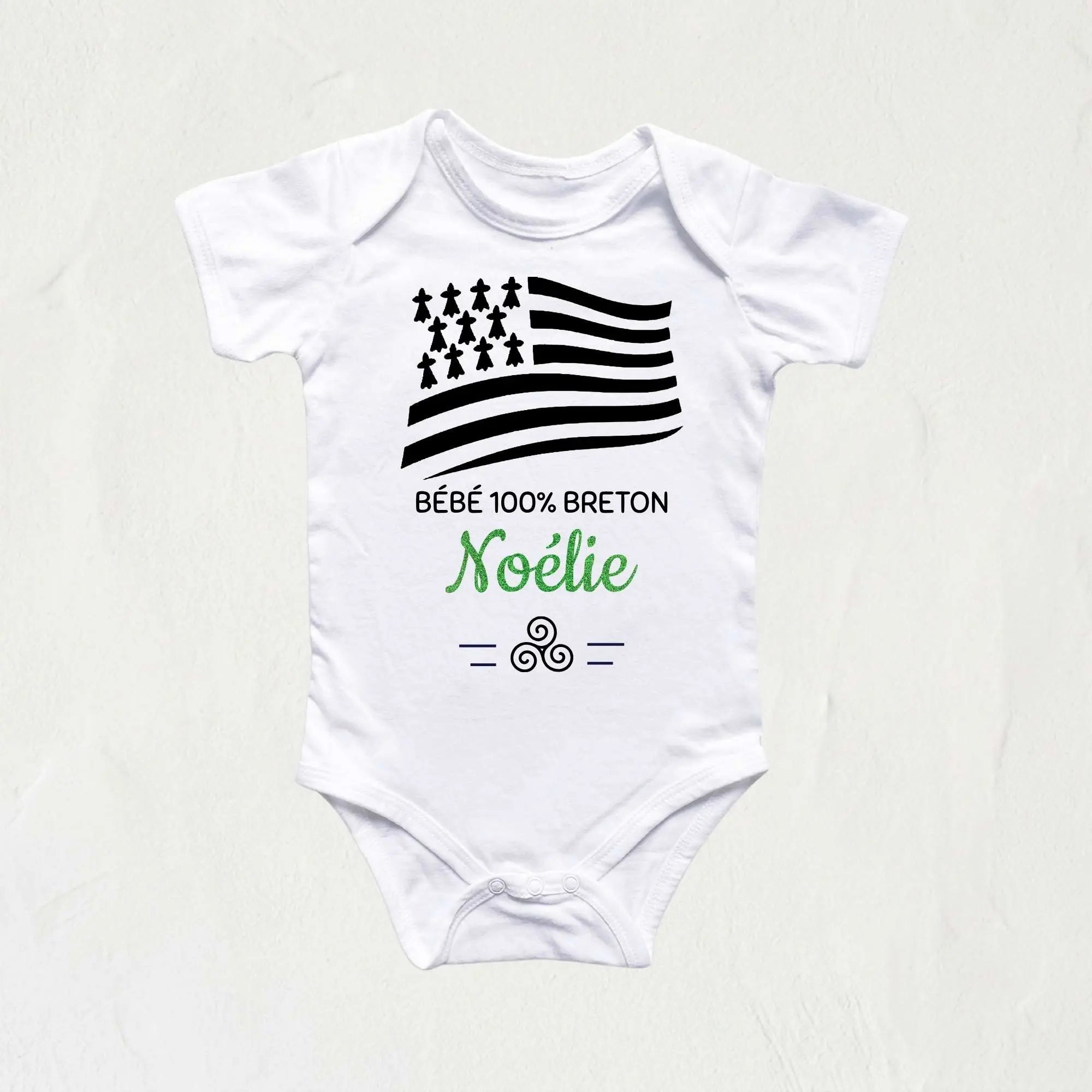 body bébé 100% breton drapeau gwen a du paillettes vert