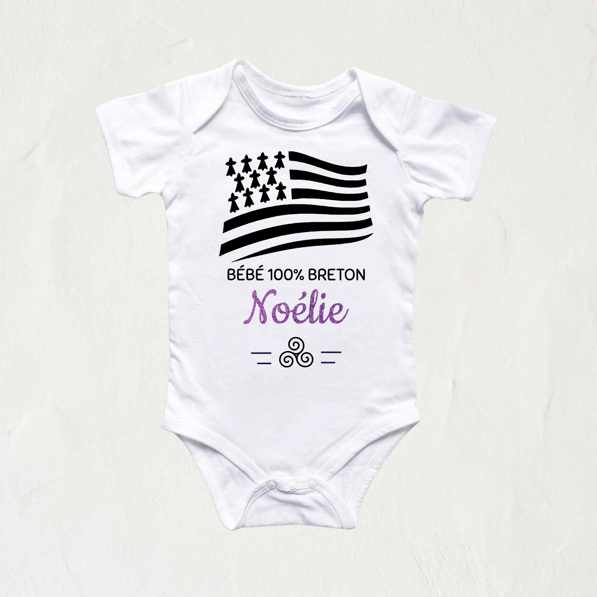 body bébé 100% breton drapeau gwen a du paillettes violet