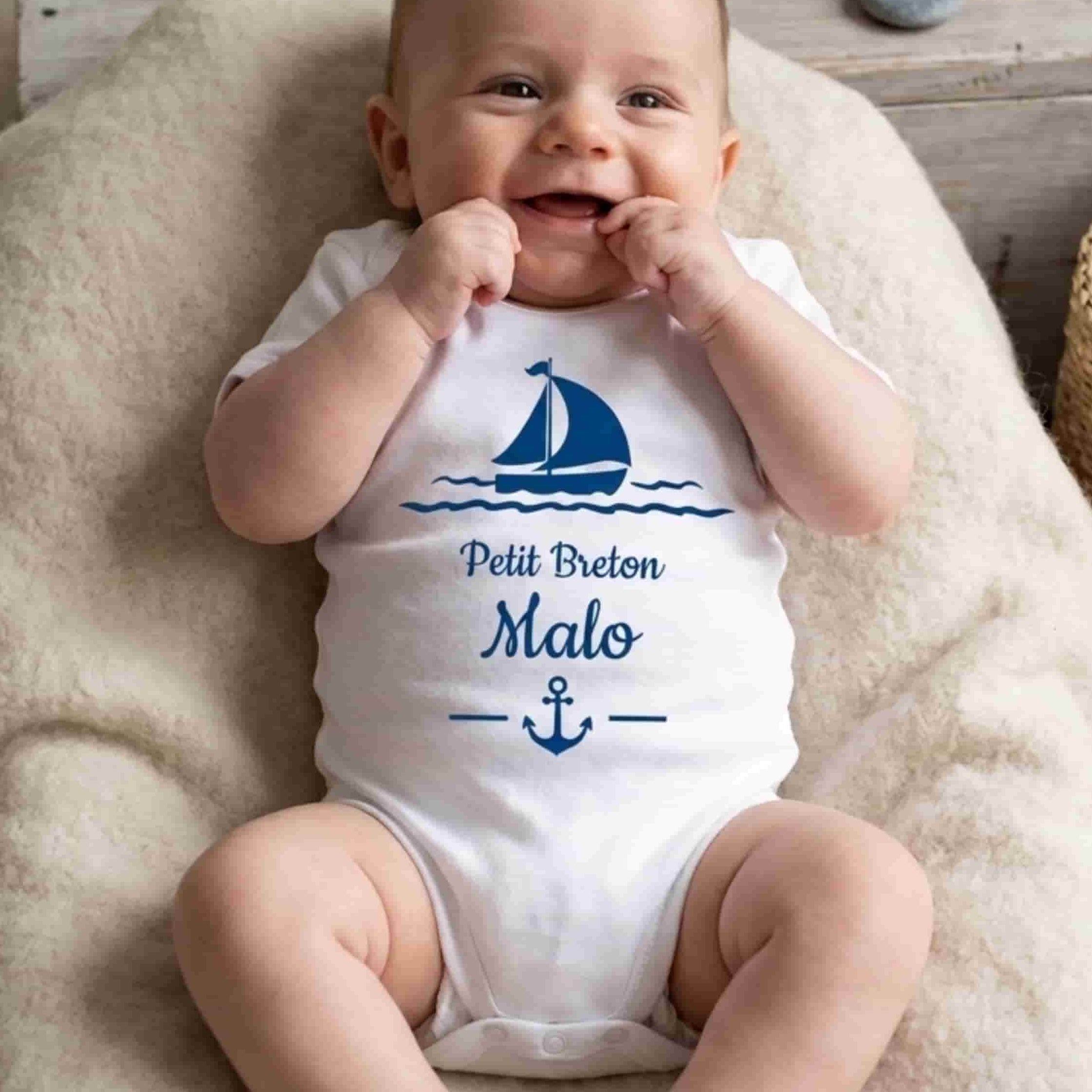 Body Bébé Personnalisé "Petit Breton" & Son Petit Voilier