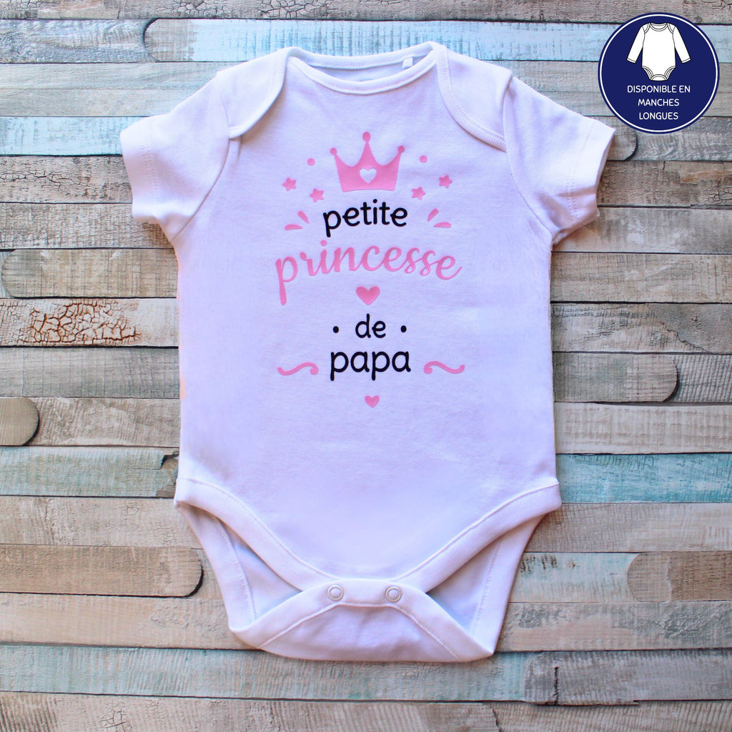 Body bébé personnalisé Petite princesse de papa, coton doux blanc manches courtes, idée cadeau naissance.