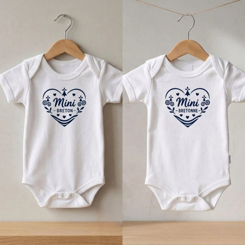 Body bebe mini breton bretonne coeur hermine triskel blanc bleu marine