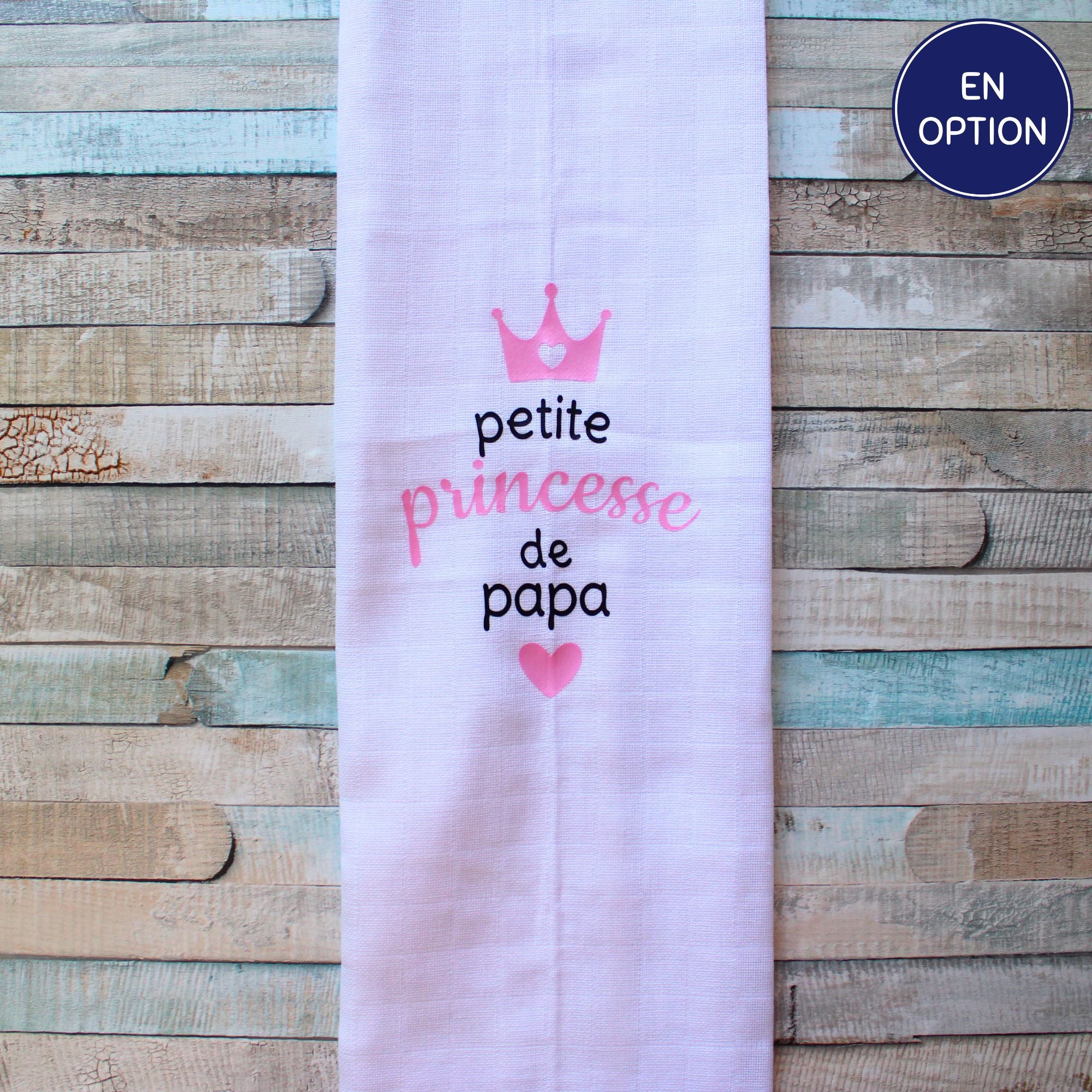 Lange en mousseline de coton blanc personnalisé Petite princesse de papa, doux et respirant.