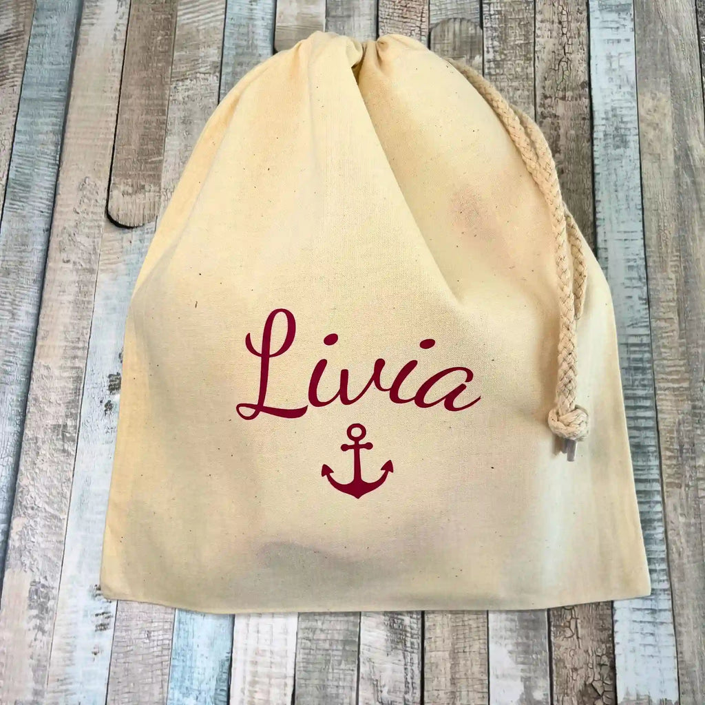 Sac pochon en tissu personnalisé pour bébé avec ancre marine