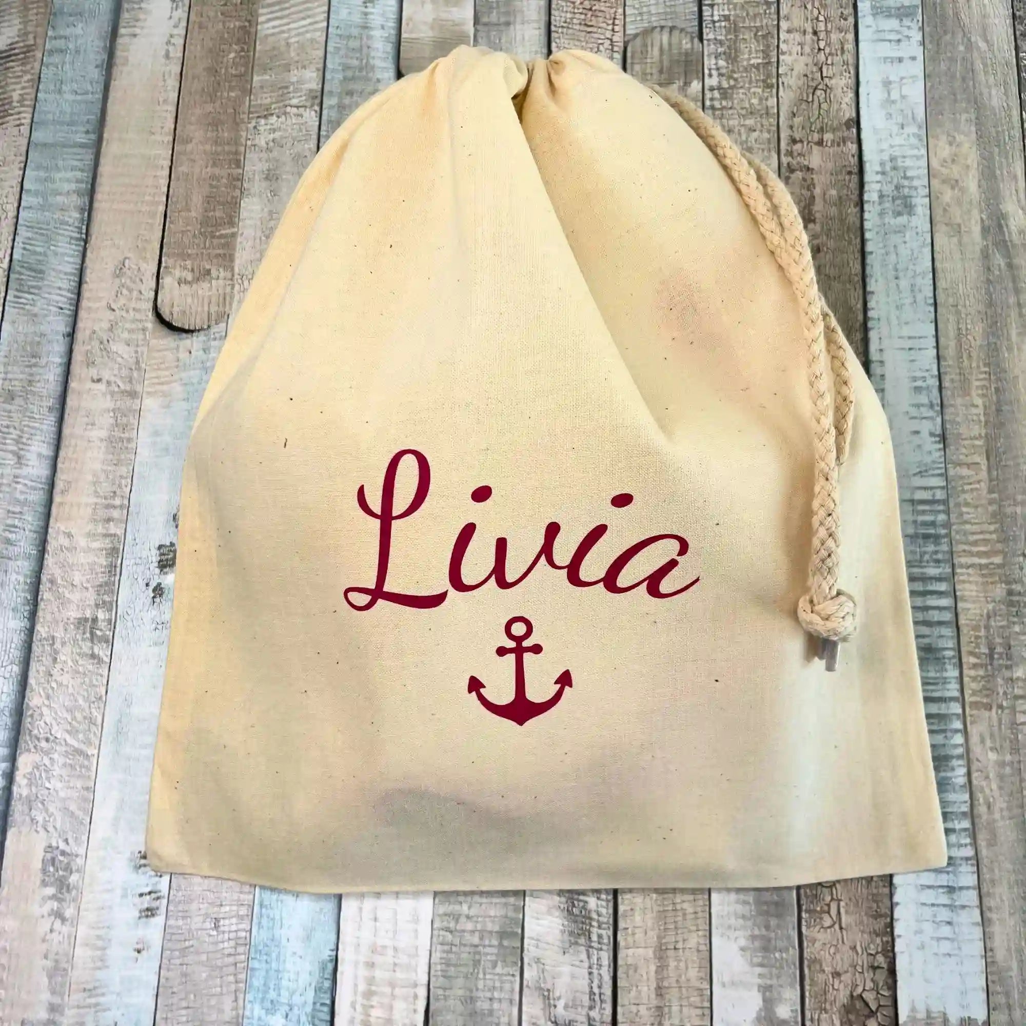 Sac pochon en tissu personnalisé pour bébé avec ancre marine