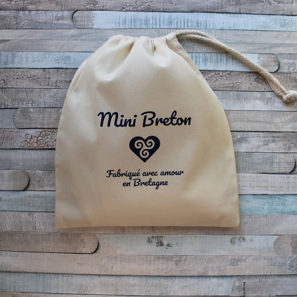 Pochon cadeau en coton naturel "Mini Breton", sac de rangement bébé personnalisé Bretagne, pochon fabriqué en Bretagne, emballage cadeau réutilisable bébé.