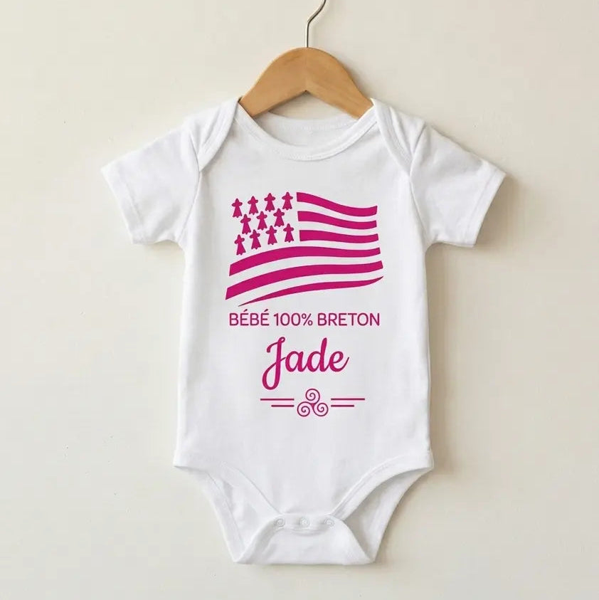 Body bebe personnalise prenom bretagne blanc rose framboise
